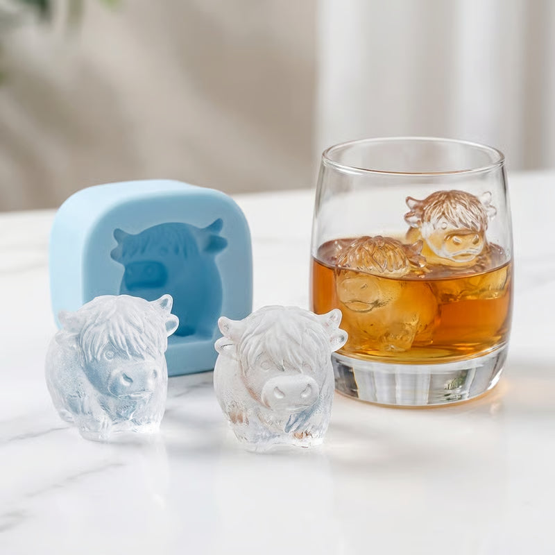 Highland Cow jégkockaforma – aranyos 3D-s szilikonforma italokhoz és partikhoz