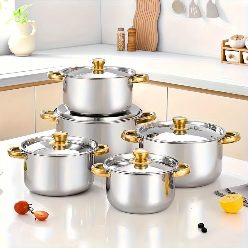 🍳 5 darabos rozsdamentes acél edénykészlet üvegfedéllel – tartós, egyenletes hőeloszlás és elegáns kialakítás ✨