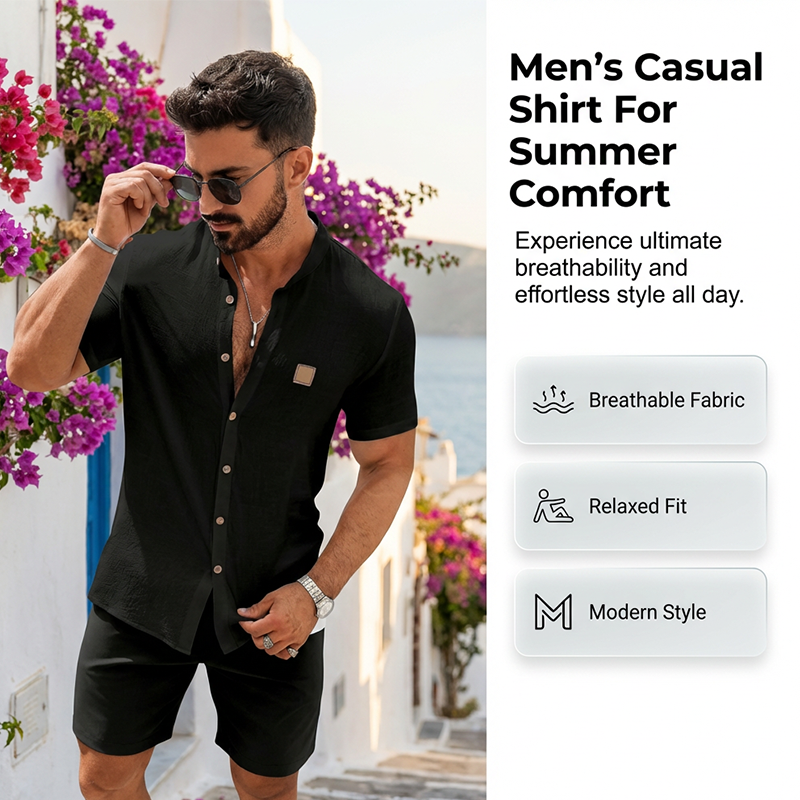 👔 FLASH SALE: 50% OFF! ☀️ Men's Summer Casual Button-Up Shirt – Stand Collar, Breathable & Relaxed Fit ✨