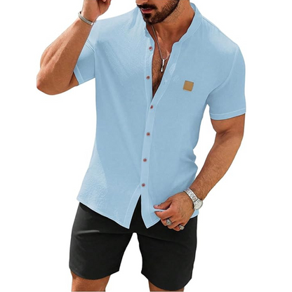 👔 FLASH SALE: 50% OFF! ☀️ Men's Summer Casual Button-Up Shirt – Stand Collar, Breathable & Relaxed Fit ✨