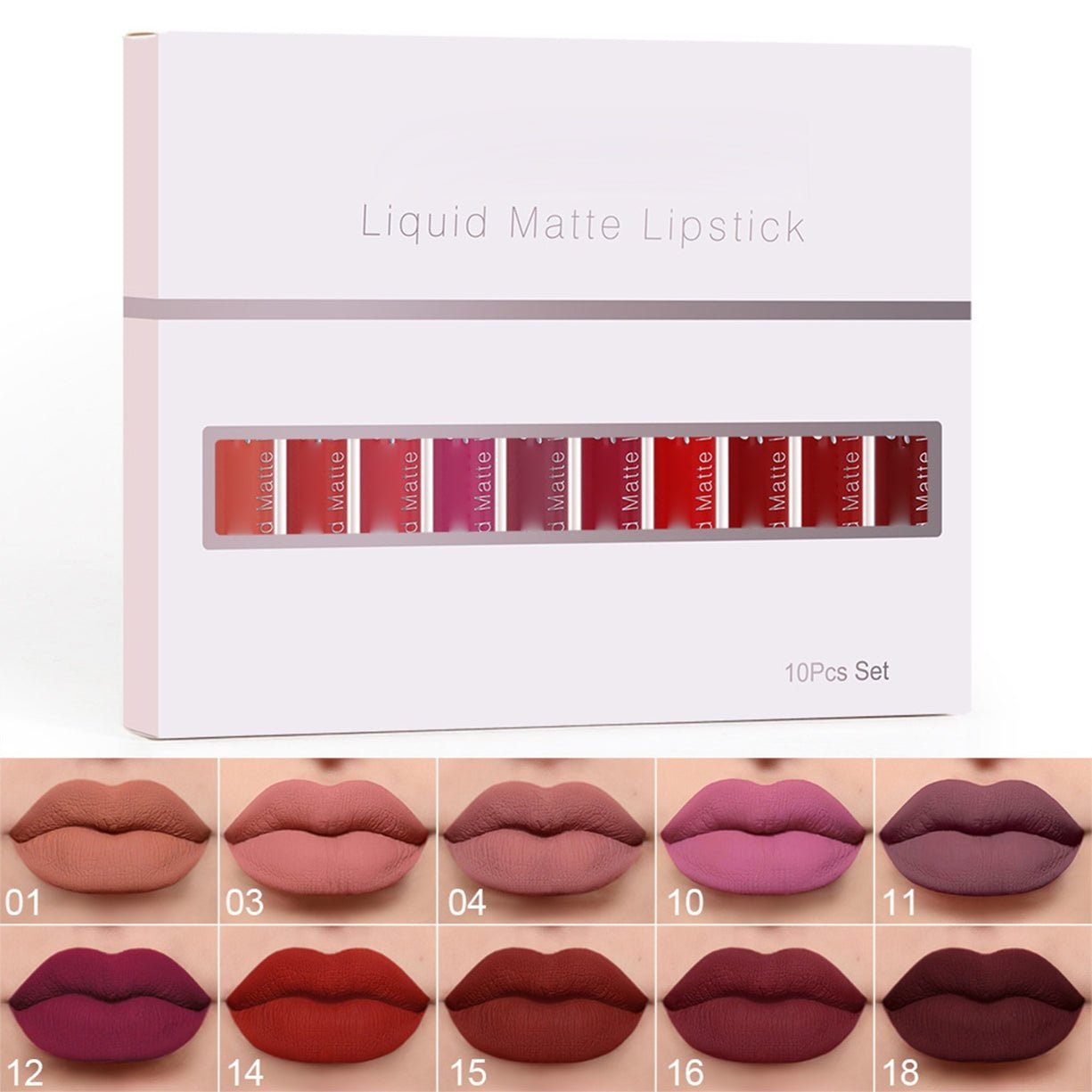 💄 Vízálló matt ajakfesték készlet – 10 szín, egész napos tartás