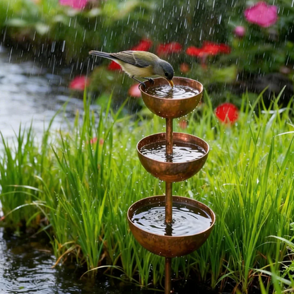 🐦Háromszintes, rusztikus stílusú fém madáretető és itató
