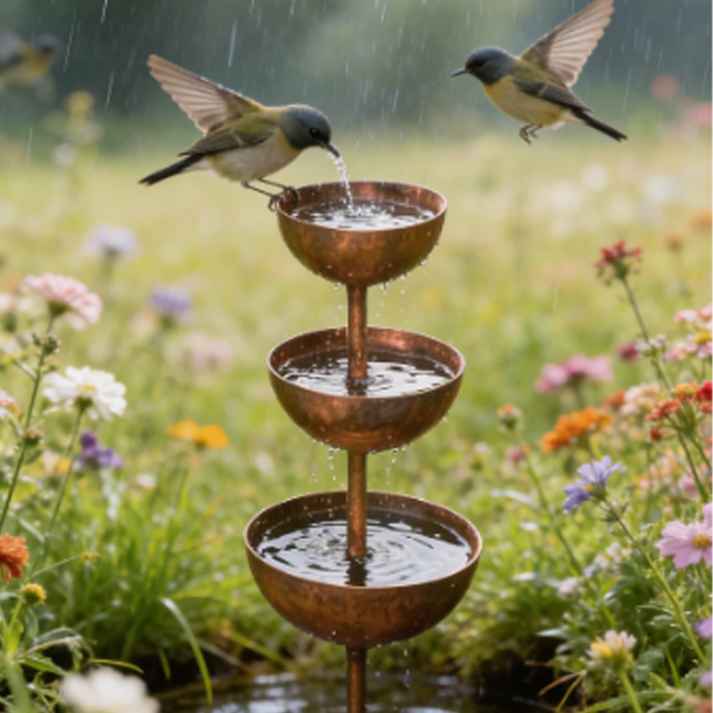 🐦Háromszintes, rusztikus stílusú fém madáretető és itató