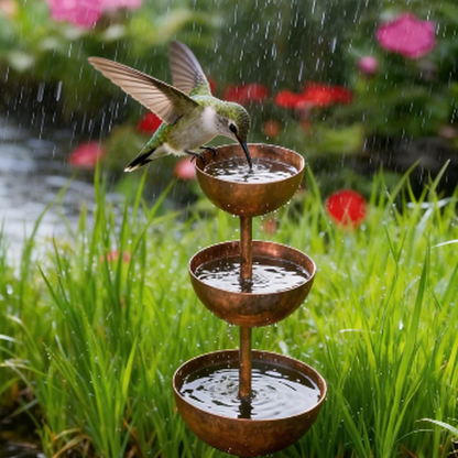 🐦Háromszintes, rusztikus stílusú fém madáretető és itató