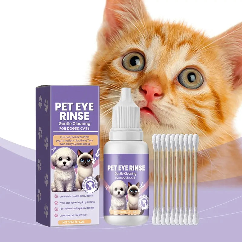 🐶🐱 Gyengéd szemtisztító és szemöblítő kutyák és macskák számára – Eltávolítja a könnyfoltokat és megnyugtatja az irritált szemeket