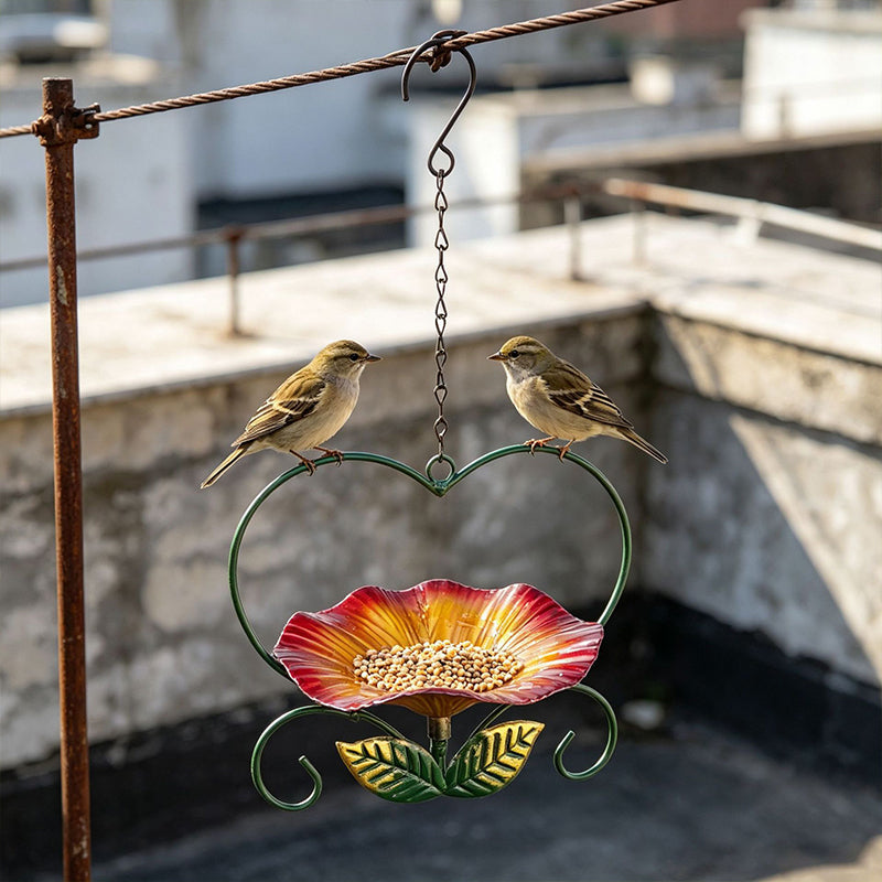 🐦❤️ Vasból készült, szív alakú virágos madáretető【✨ Utánvétes fizetés】