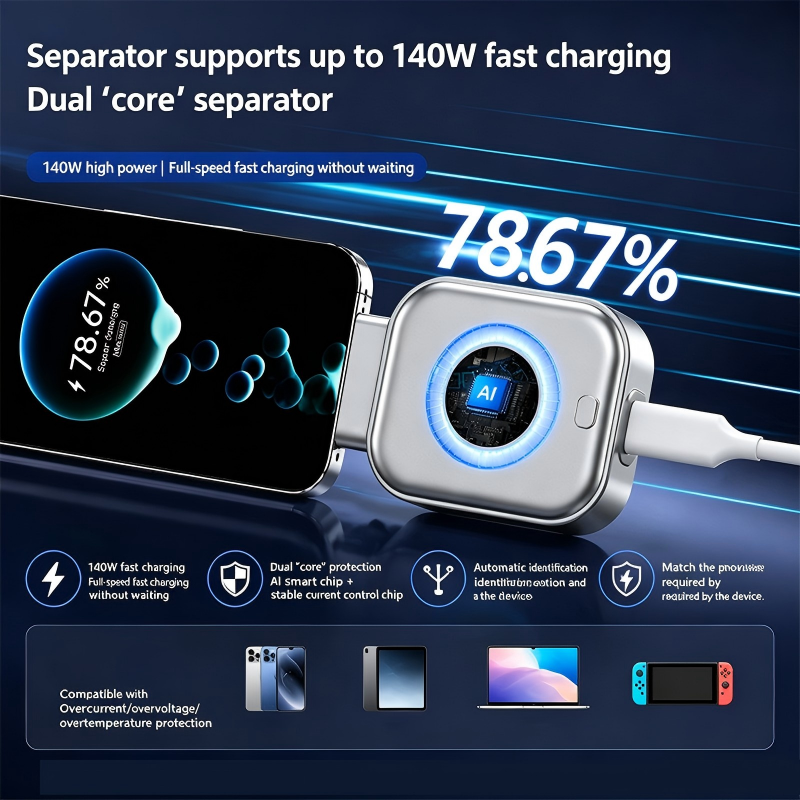 🌞⚡ 140 W-os USB-C PD 3.1 töltő AI automatikus kikapcsolással és intelligens akkumulátorvédelemmel – univerzális iPhone-hoz, MacBookhoz és táblagépekhez