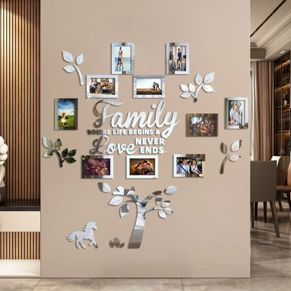 ✨ 3D családfa képkeret falmatrica – modern stílus, fényes felület, öntapadó 🏡