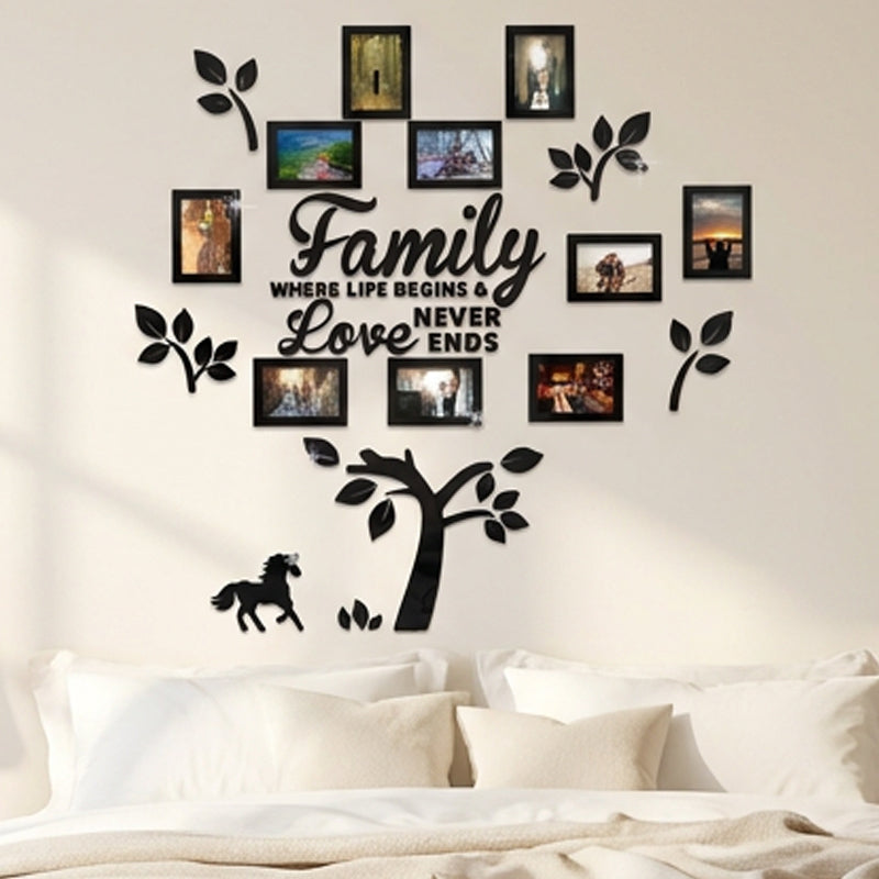 ✨ 3D családfa képkeret falmatrica – modern stílus, fényes felület, öntapadó 🏡