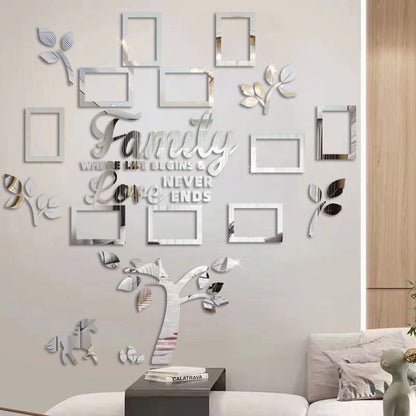 ✨ 3D családfa képkeret falmatrica – modern stílus, fényes felület, öntapadó 🏡