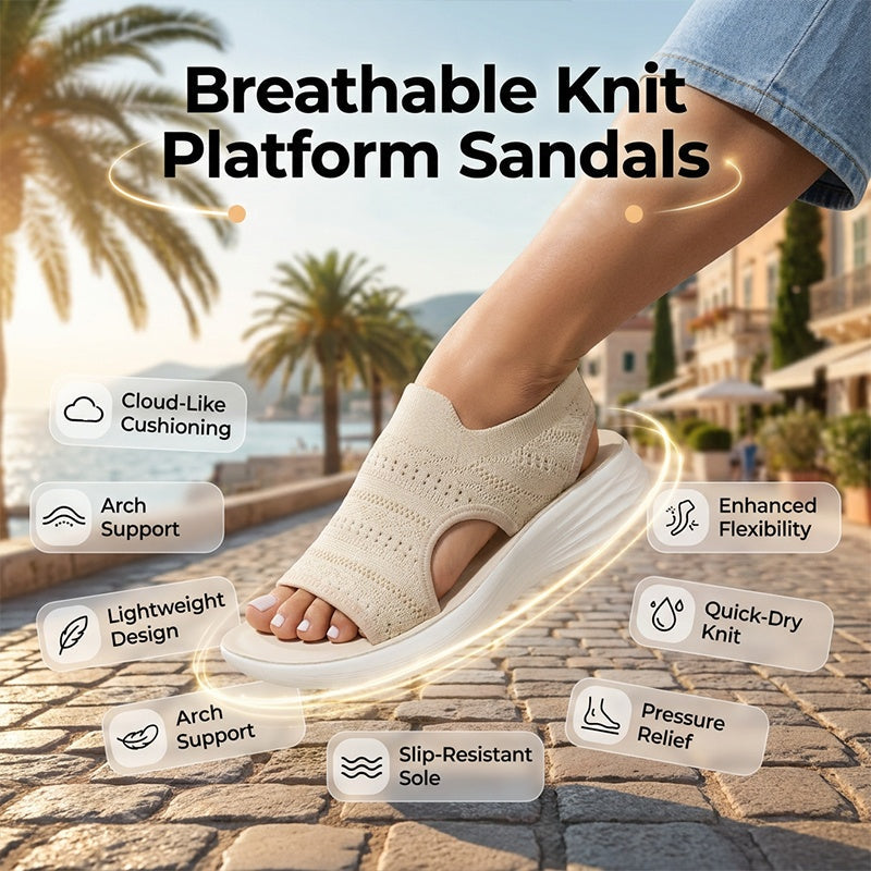 👠Női, lélegző kötött anyagból készült platform szandál ☁️