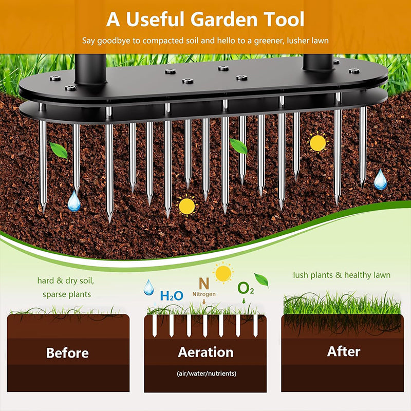 🌱 Szénacélból készült gyepszellőző – kézi talajszellőztetés és rugós szellőzőtű-kibocsátás