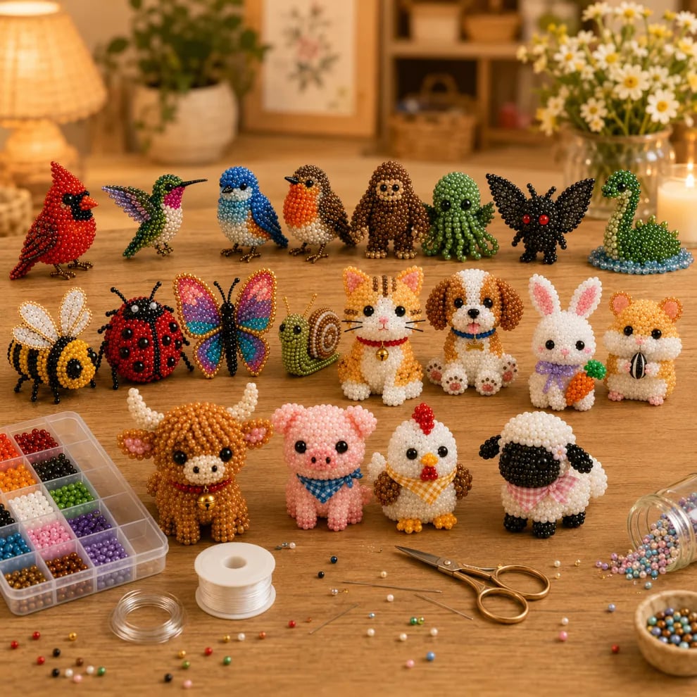 🧵 3D gyöngyfűző állatfigura készlet – lépésről lépésre, otthoni dekor – Utánvét 🧠✨