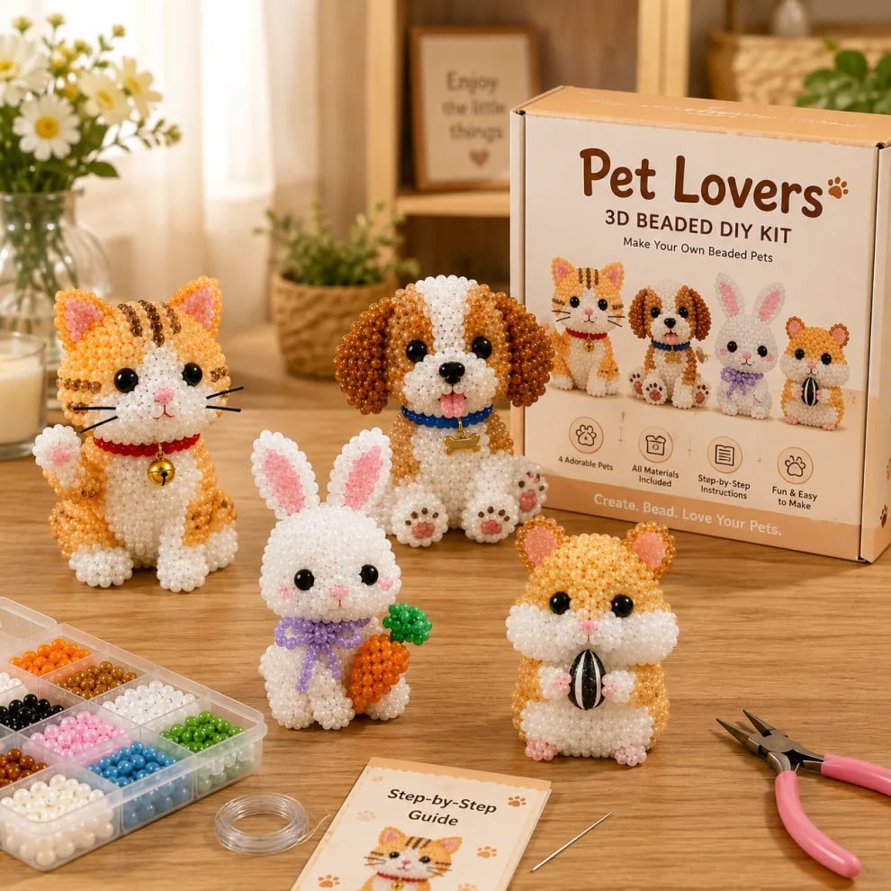 🧵 3D gyöngyfűző állatfigura készlet – lépésről lépésre, otthoni dekor – Utánvét 🧠✨