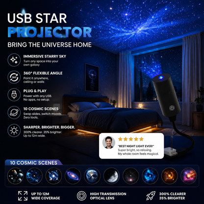 🥳 Plug-and-play HD csillagos égbolt és óceán vetítő éjszakai lámpa