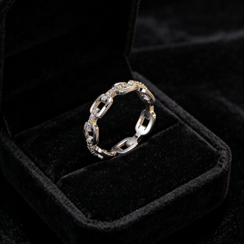 ✨💍 Elegáns láncszemes örökgyűrű – Csillogó cirkóniával, időtlen stílussal és különleges ragyogással 💎💕