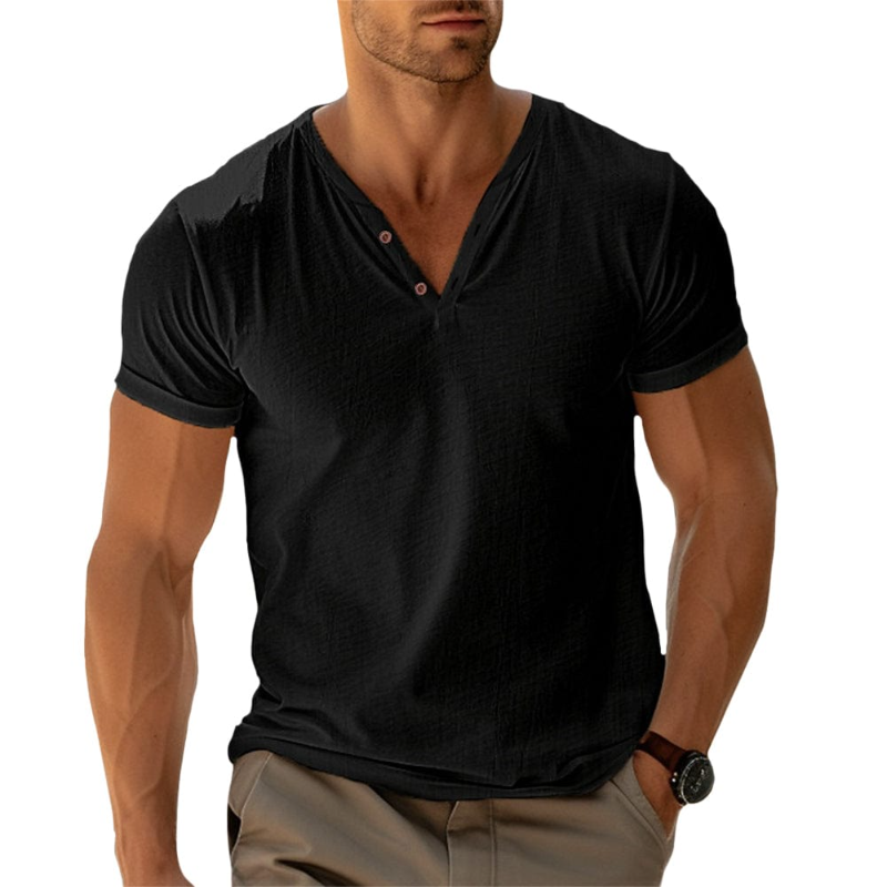 👨‍🦳✨ Prémium V-nyakú Henley póló férfiaknak – Kényelmes, légáteresztő és elegáns viselet a mindennapokra 👔☁️