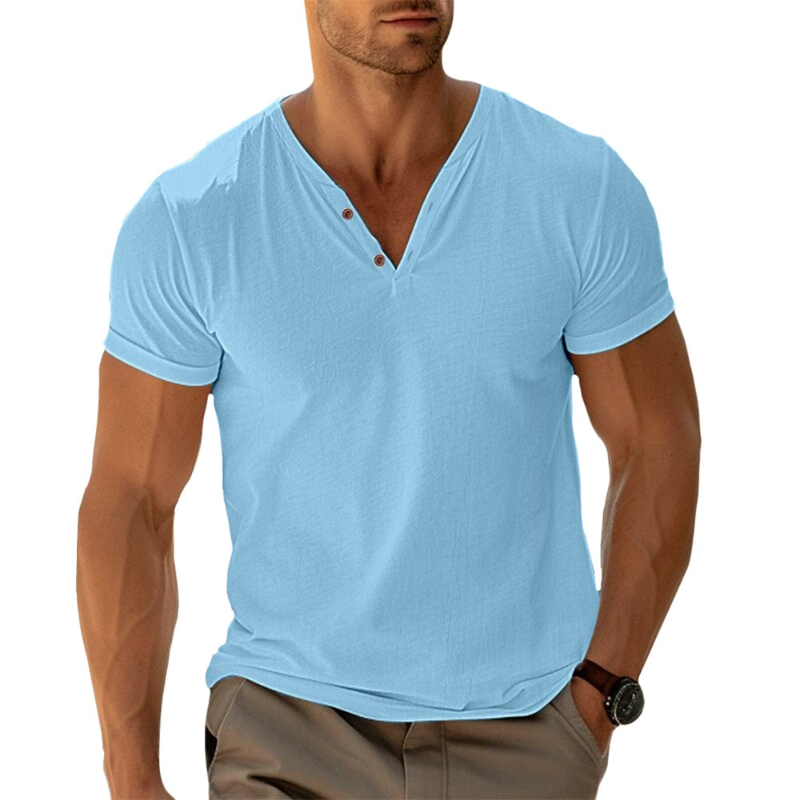 👨‍🦳✨ Prémium V-nyakú Henley póló férfiaknak – Kényelmes, légáteresztő és elegáns viselet a mindennapokra 👔☁️