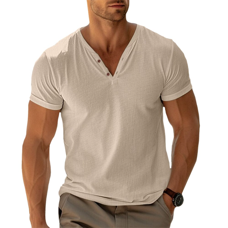👨‍🦳✨ Prémium V-nyakú Henley póló férfiaknak – Kényelmes, légáteresztő és elegáns viselet a mindennapokra 👔☁️