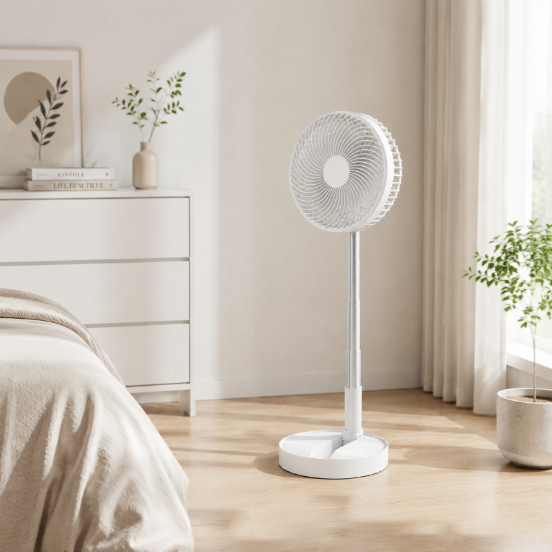 🌬️❄️ Összecsukható, teleszkópos vezeték nélküli ventilátor – Asztali és álló ventilátor egyben 💨