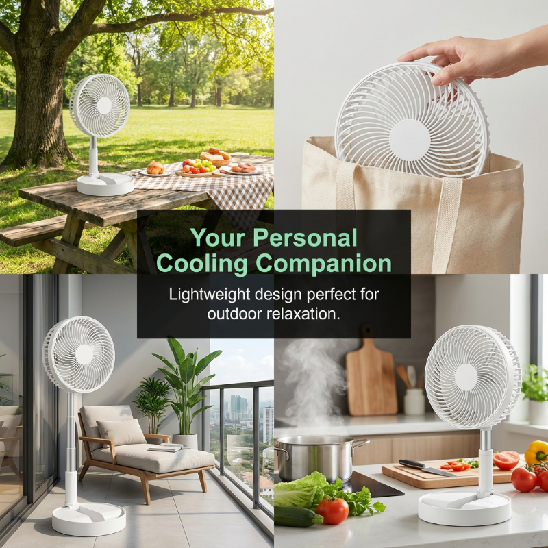 🌬️❄️ Összecsukható, teleszkópos vezeték nélküli ventilátor – Asztali és álló ventilátor egyben 💨