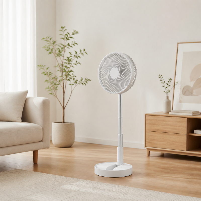 🌬️❄️ Összecsukható, teleszkópos vezeték nélküli ventilátor – Asztali és álló ventilátor egyben 💨