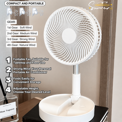 🌬️❄️ Összecsukható, teleszkópos vezeték nélküli ventilátor – Asztali és álló ventilátor egyben 💨