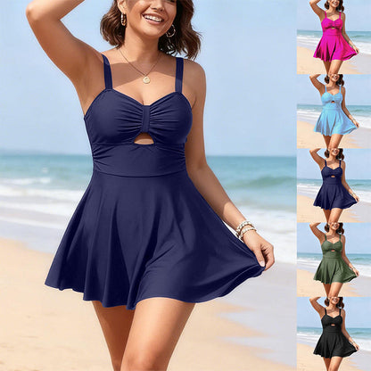 👙 7 000+ nő kedvence – Szexi kivágásos A‑vonalú tankini fürdőruha – előnyös szoknya, támasztó pántok, S–3XL méretek