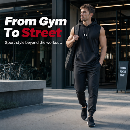 🏋️⚡Férfi gyorsszáradó ujjatlan edző kapucnis mellény – Lélegző könnyű anyag, kenguru zseb, maximális mozgékonyság, edzőtermi és futó sportfelső