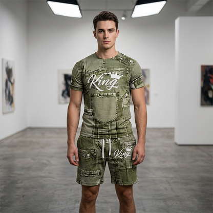 👕 Férfi farmerhatású póló és rövidnadrág szett | Könnyű, légáteresztő nyári viselet ☀️