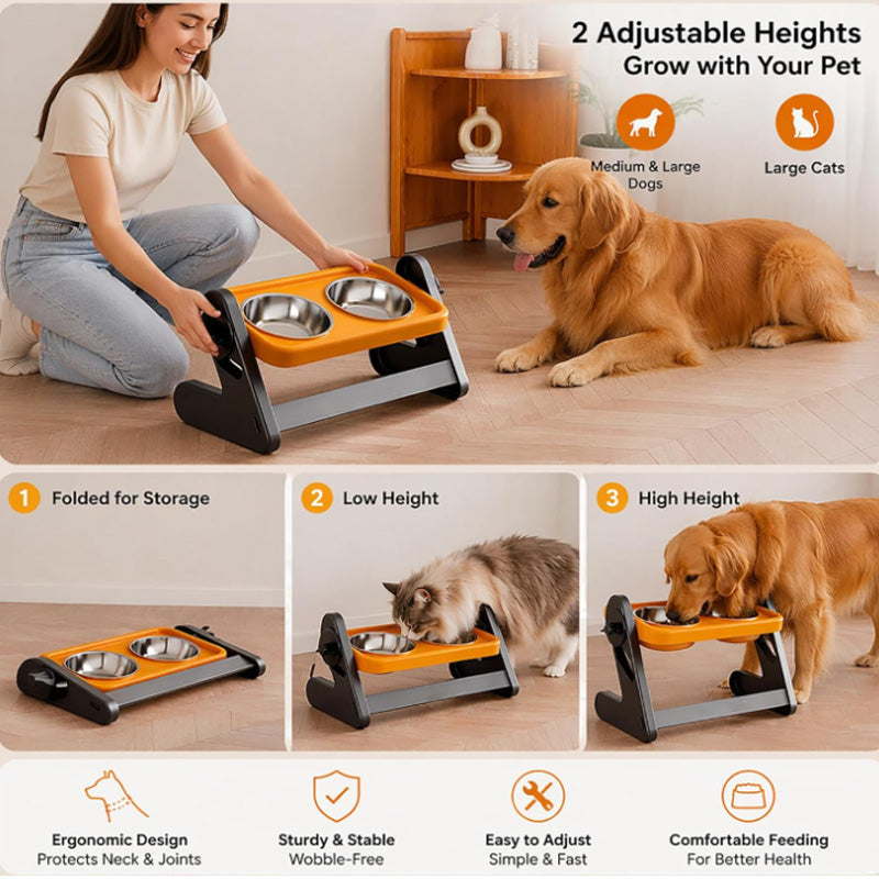 🐶🐱 Állítható magasságú ergonomikus etetőtál kutyáknak és macskáknak | Kényelmesebb etetés, egészségesebb testtartás