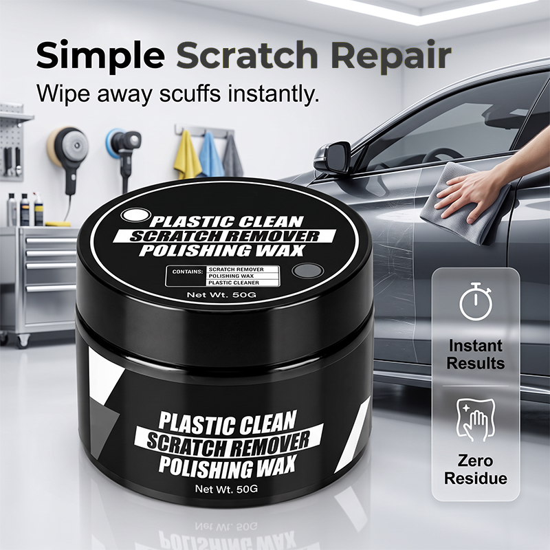 🚗 Autó műanyag karcoláseltávolító és felújító viasz szivaccsal (30 ml) – ✨ Gyors, súrolásmentes fényesítés és zökkenőmentes, profi házi karbantartás 🛡️🛠️