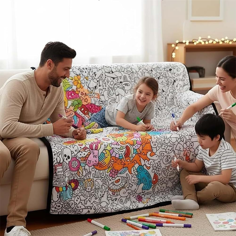 🎨 DIY Színezhető Takaró 24 Színes Filctollal | Kreatív, Mosható & Puha Ajándék Gyerekeknek és Felnőtteknek