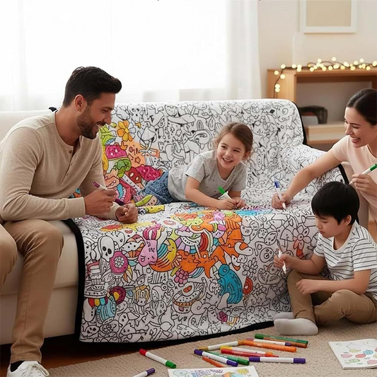 🎨 DIY Színezhető Takaró 24 Színes Filctollal | Kreatív, Mosható & Puha Ajándék Gyerekeknek és Felnőtteknek