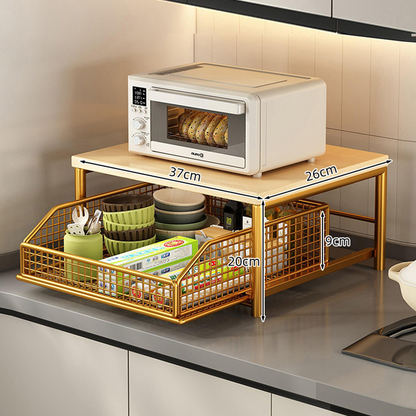 🧺✨ Kétemeletes mikrohullámú sütő-tároló kihúzható fiókkal – Helymegtakarítás a konyhában 🏠🍽️