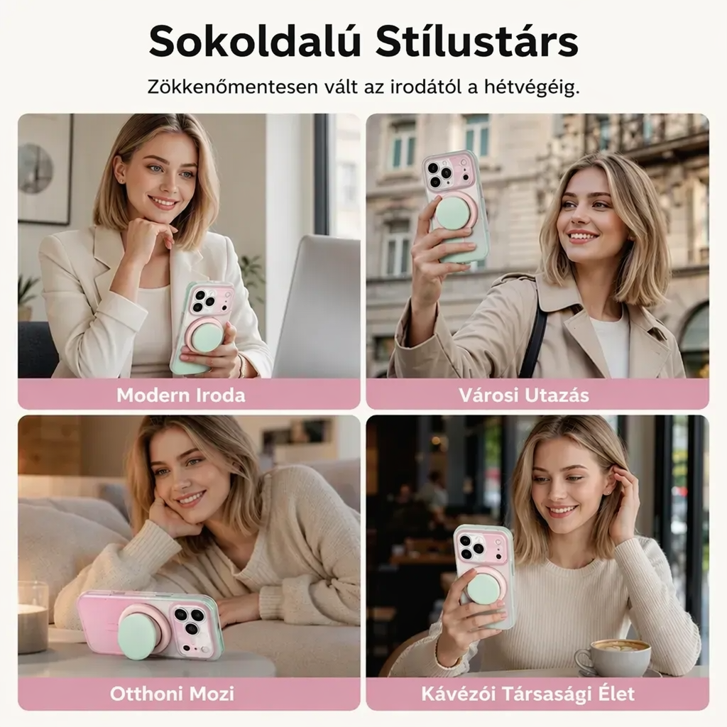📱✨ MagSafe mágneses tok ombre hatással – beépített 360°-os állvány és megbízható védelem a telefon számára