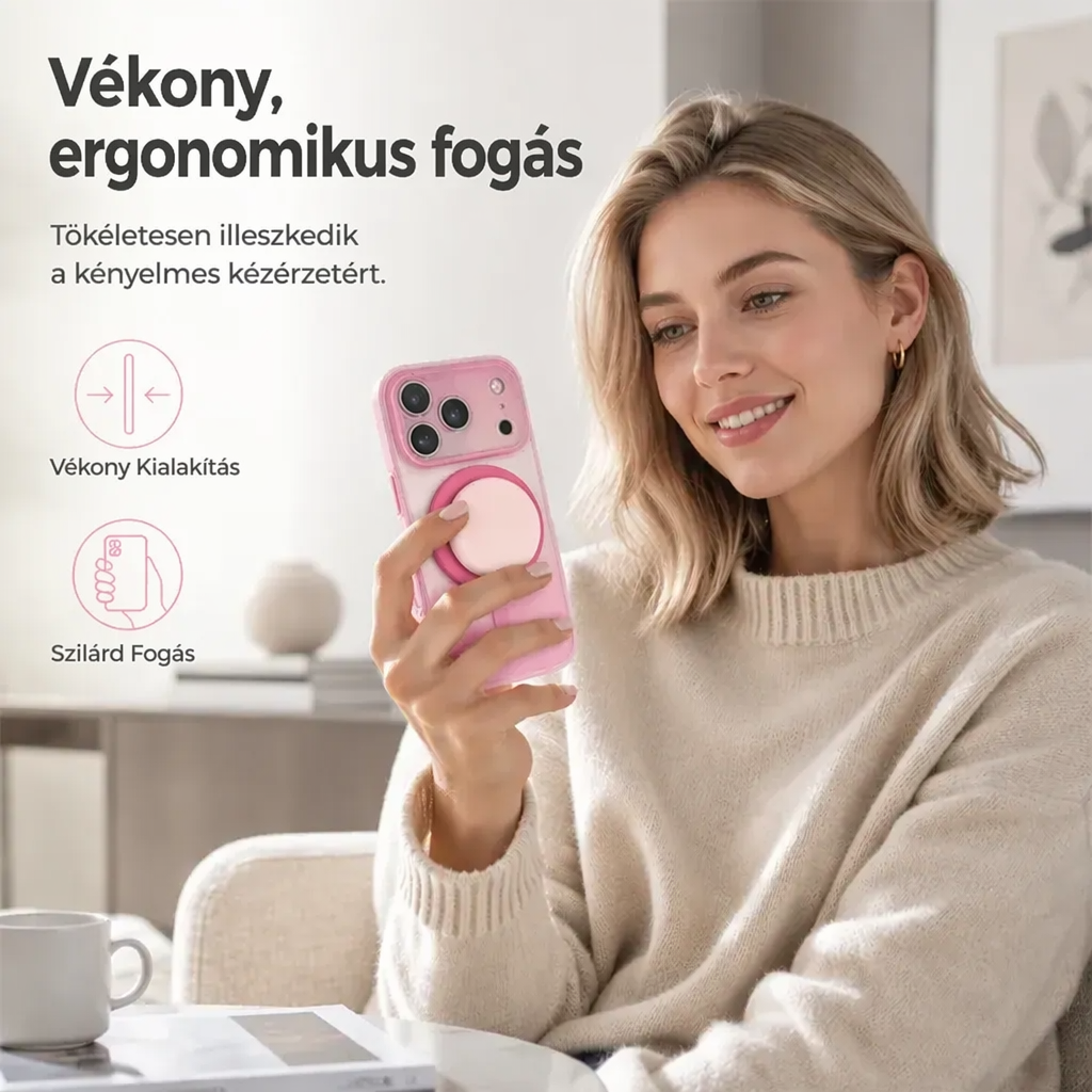 📱✨ MagSafe mágneses tok ombre hatással – beépített 360°-os állvány és megbízható védelem a telefon számára