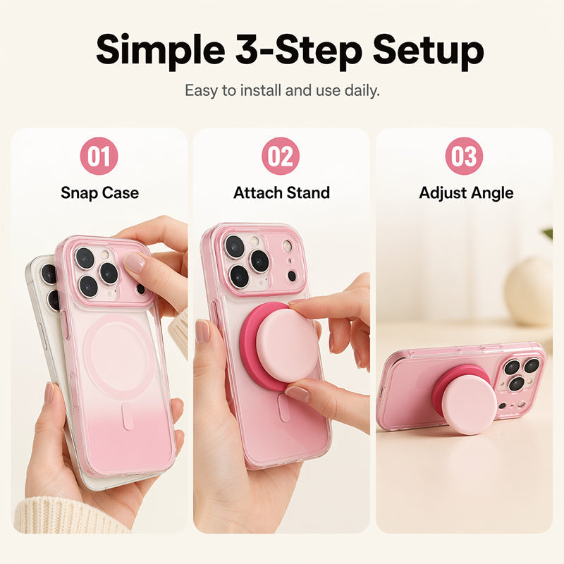 📱✨ MagSafe mágneses tok ombre hatással – beépített 360°-os állvány és megbízható védelem a telefon számára