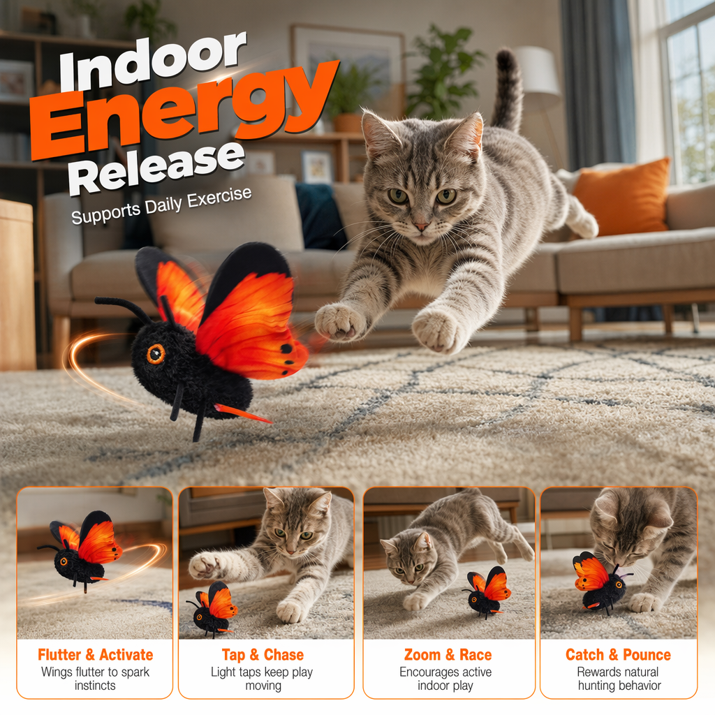 🦋🐱 Mozgásérzékelős Lebegő Macskajáték – Interaktív Rovaros Játékszer