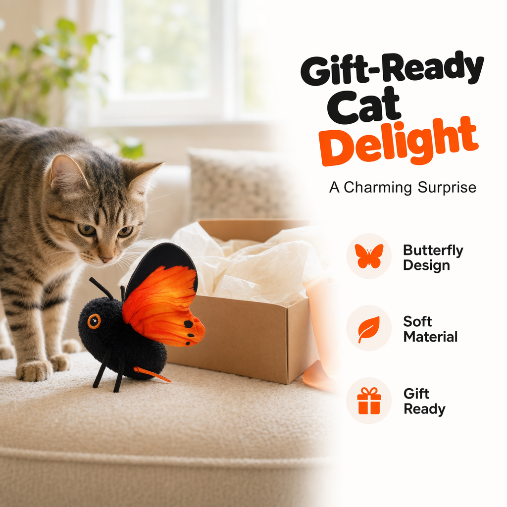 🦋🐱 Mozgásérzékelős Lebegő Macskajáték – Interaktív Rovaros Játékszer