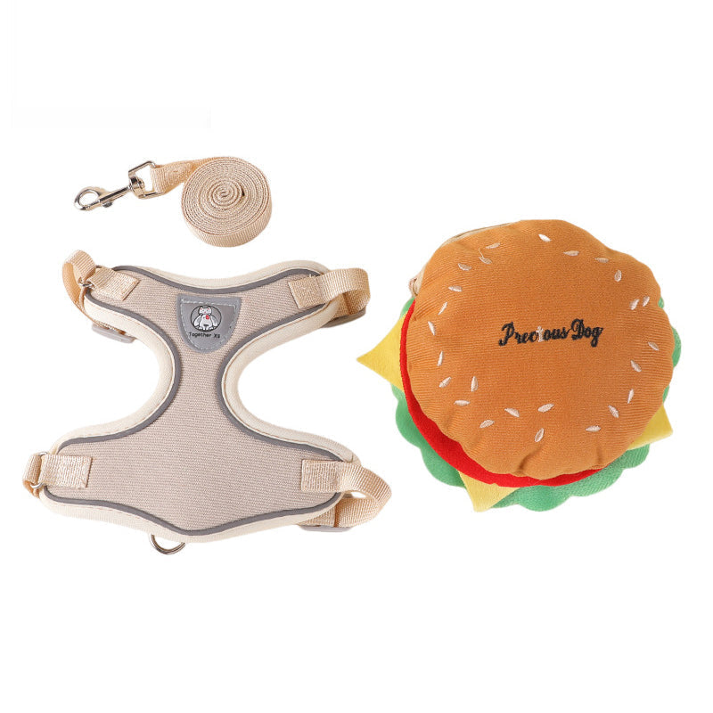 ⏰Aranyos hamburgeres kutyahám és póráz szett mini hátizsákkal🍔🦮