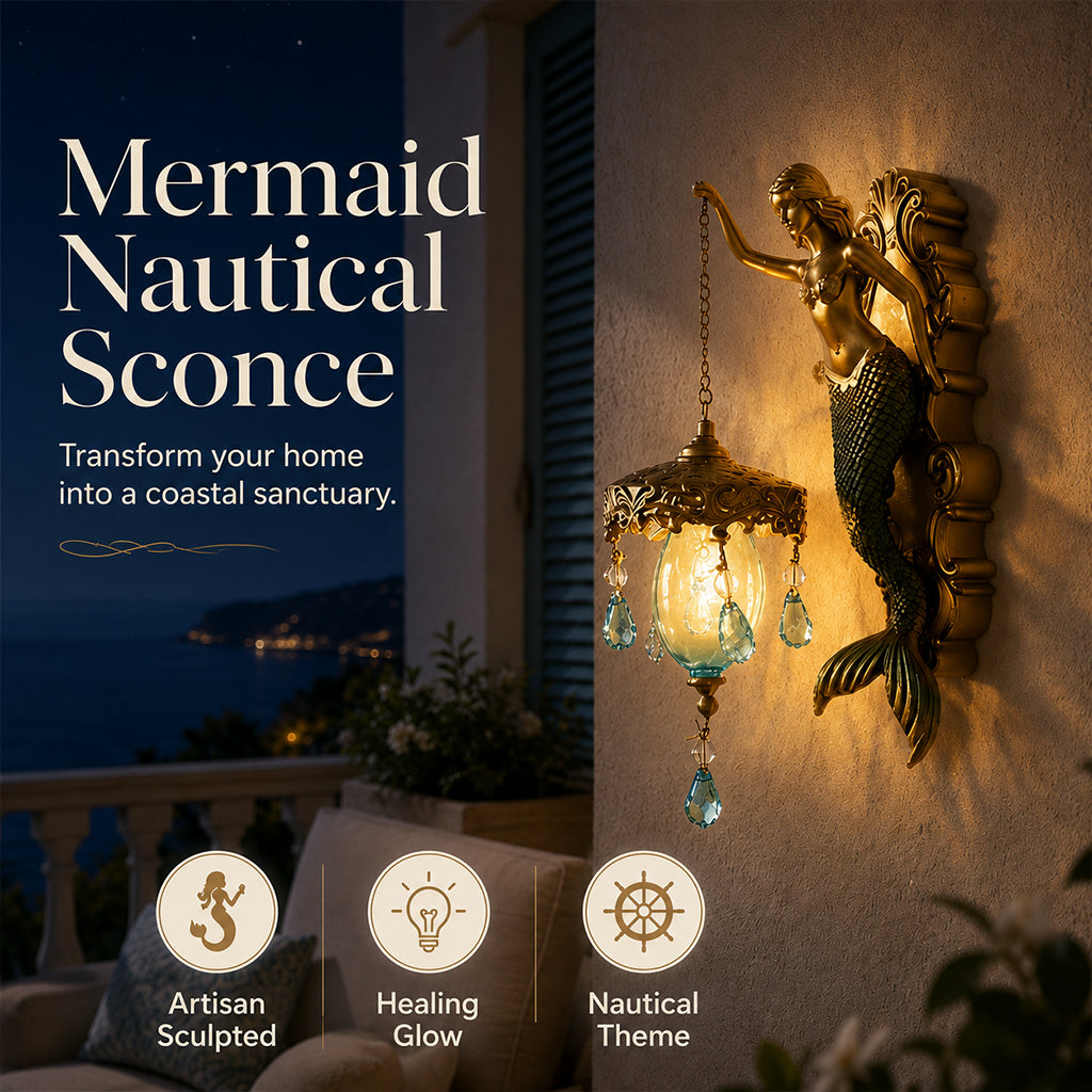 🧜‍♀️ Antik Sellő Falilámpa – Kézzel Festett Vintage Dekoráció Beltérre és Teraszra ✨