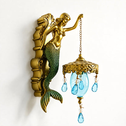 🧜‍♀️ Antik Sellő Falilámpa – Kézzel Festett Vintage Dekoráció Beltérre és Teraszra ✨