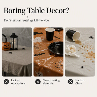 Spooky Halloween Patterns Tablecloth and Placemats Set
