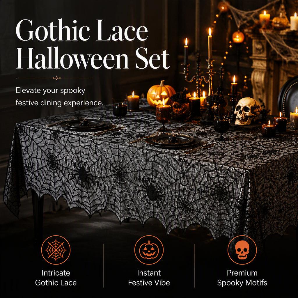 Spooky Halloween Patterns Tablecloth and Placemats Set