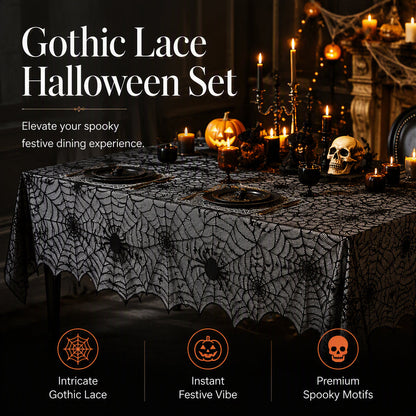 Spooky Halloween Patterns Tablecloth and Placemats Set