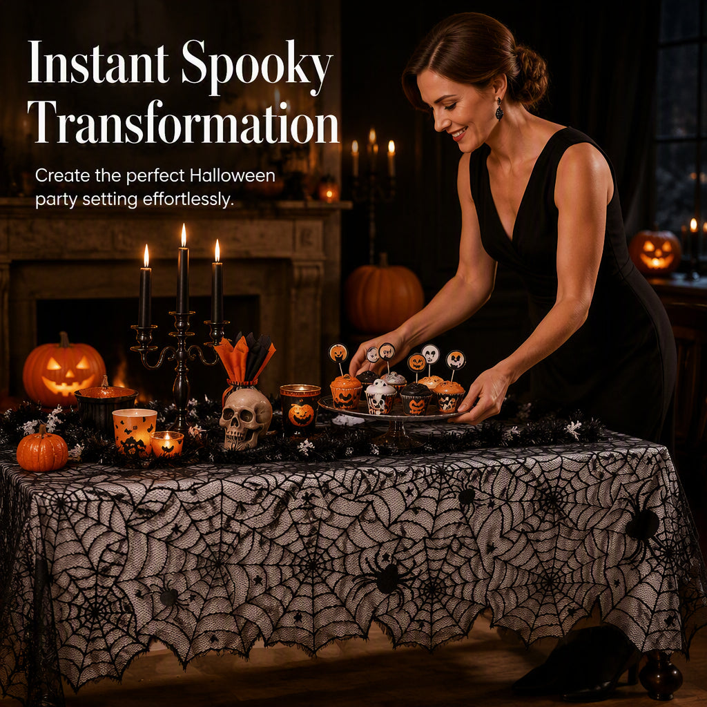 Spooky Halloween Patterns Tablecloth and Placemats Set