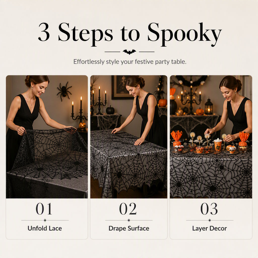 Spooky Halloween Patterns Tablecloth and Placemats Set