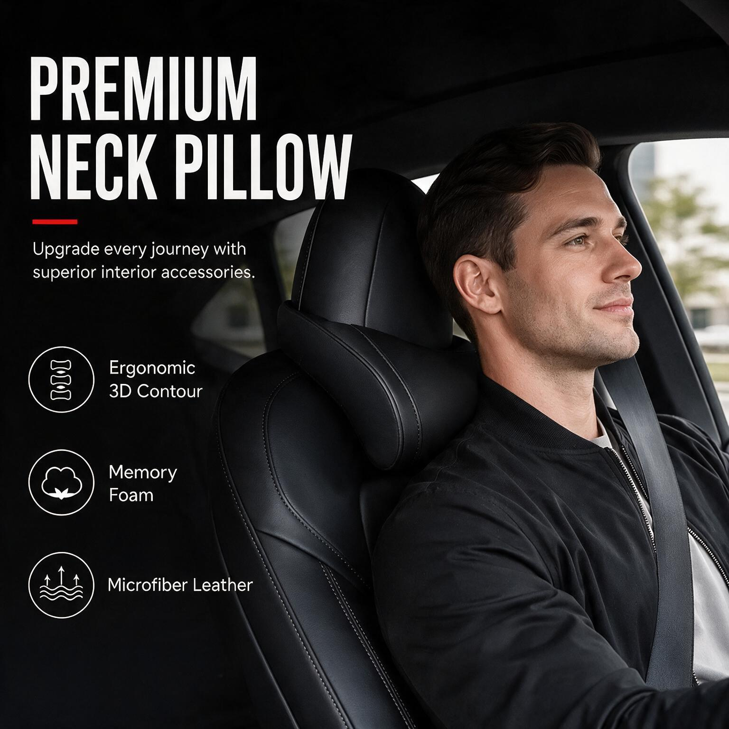 🚗 Ergonomikus, memóriahabbal ellátott autófejtámla – kényelmes nyaktámasz PU-ból