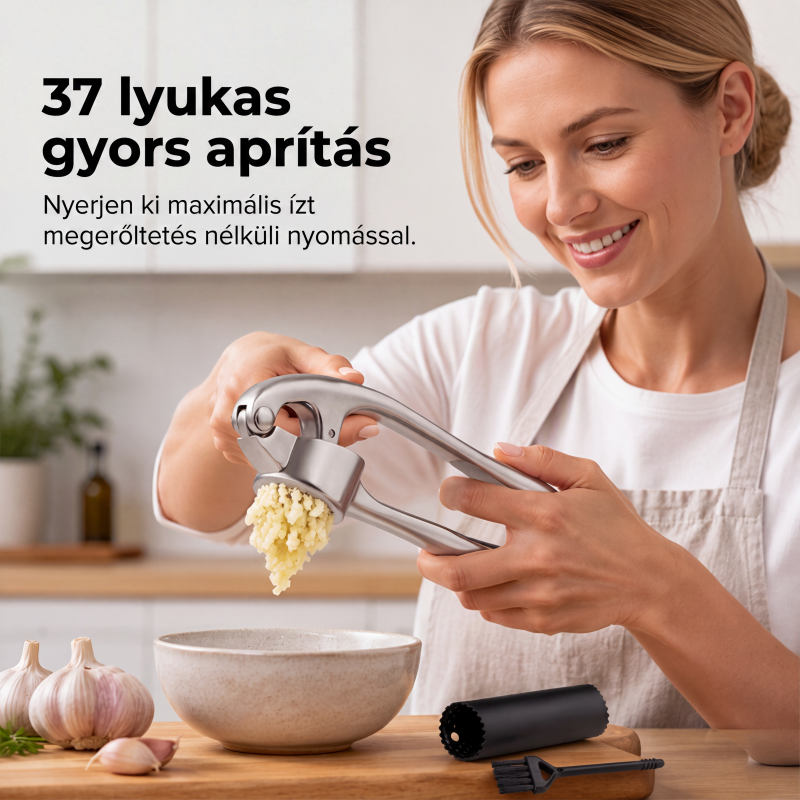 🧄 Prémium Fokhagymanyomó – Ergonomikus, Puha Fogantyúval a Könnyed Préselésért